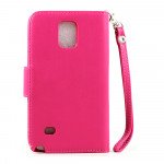 Wholesale Samsung Galaxy Note 4 Premium Flip Leather Wallet Case w Stand and Strap (Hot Pink)